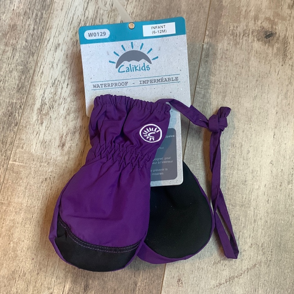 Calikids NWT mittens waterproof purple and black infant baby 6-12 months